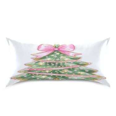 Imagem de ATTX Fronha de almofada de árvore de Natal com laço rosa com fecho de envelope para cabelo e pele, macia, respirável, suave, ambos os lados, capa de almofada de seda refrescante (King 50 cm × 101 cm