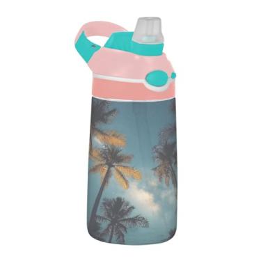Imagem de ATTX Garrafa de água Coconut Trees Starry Sky de 473 ml – Garrafa de água reutilizável Tritan Sports & Travel com canudo e tampa de bico pop-up #30