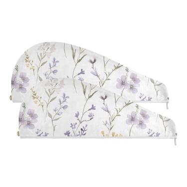 Imagem de SEHANY Toalha de cabelo de microfibra de flores coloridas elegantes para mulheres, 2 peças, turbantes de cabelo de secagem rápida com botão, touca de cabelo seco absorvente toalha de secagem de cabelo