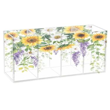 Imagem de SEHANY Porta-canetas de parede vintage de jardim para mesa, 4 compartimentos, porta-lápis de acrílico, organizador de pincéis de maquiagem, organizador de papelaria para escritório, casa