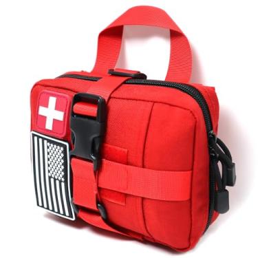 Imagem de Bolsa tática de primeiros socorros Molle para cinto de serviço, colete IFAK Rip-Away EMT bolsas de primeiros socorros tático Molle kit médico bolsa para viagens, caminhadas, caça, vermelho
