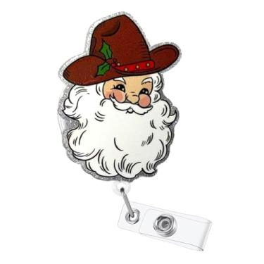 Imagem de Carretel de crachá de caubói Papai Noel com clipe retrátil jacaré para enfermeira e enfermeira para decoração de etiqueta de nome de trabalhador médico RN CNA LPN | com cordão de nylon durável de 61