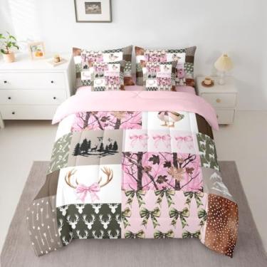Imagem de Feelyou Jogo de cama solteiro de caça, rosa, pato selvagem, veado, camuflado, para quarto de crianças e adolescentes, decoração de casa de fazenda, cama rústica em uma bolsa