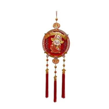 Imagem de Vaveren Decoração de Ano Chinês para pendurar na entrada, placa reutilizável com a imagem do da Riqueza e borla, ideal para janelas, salas de jantar