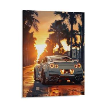 Imagem de HouLaiZhe Pôsteres de carro esportivo Sunset Extreme R35 Jdm lona parede estética decoração de sala de parede impressões galeria sala decoração de parede para quarto sala de estar escritório 16 x 20