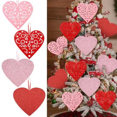 Imagem de Frienda 12 peças de enfeites de coração de feltro de 25,4 cm grande coração vermelho rosa para pendurar enfeites de dia dos namorados para árvore de Natal, porta da frente, parede, cornija, decoração
