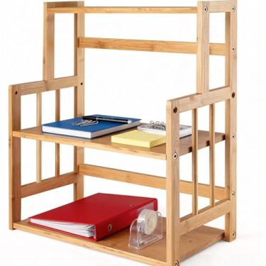 Imagem de Prateleira organizadora de bancada de bambu para especiarias - Prateleira de despensa de 3 níveis com prateleira ajustável