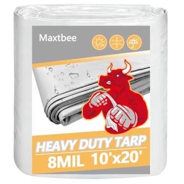 Imagem de MAXTBEE Lonas grandes de 3 x 6 m resistentes à prova d'água, 8 mm de espessura, durável, resistente a UV, capa multiuso com ilhós de metal e bordas reforçadas, lona branca para piscina, móveis ao ar