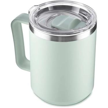 Imagem de Caneca Térmica Café 450ml Verde com Tampa | Interior Aço Inox 304 Parede Dupla | Copo Térmico Reutilizável com Alça para Escritório e Viagem
