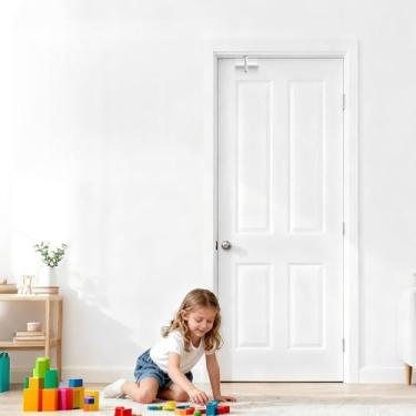 Imagem de Fechadura superior de porta de segurança infantil, fechaduras superiores de metal ajustável à prova de crianças para portas interiores e exteriores e francesas, trave e destrave de ambos os lados para