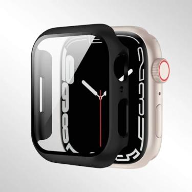 Imagem de Compatível com Apple Watch séries 10/9/8/7/6/5/4 40/41/44/45/42/46 mm, com um protetor de tela de vidro temperado e uma capa rígida de PC para proteção total. (Preto, 45 mm)