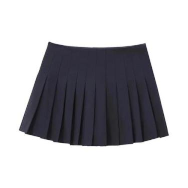 Imagem de Saia Mini Plissada Larga Feminina Outono Inverno Elegante Casual ETJ 2