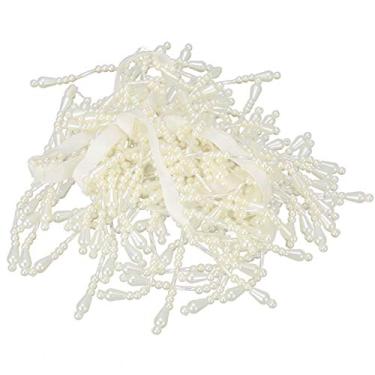 Imagem de Grânulos de pérola borla fita borda guarnição artesanal diy decoração para festa de casamento acessórios de vestuário material de renda pérola 95cm comprimento (7,5 cm de largura)