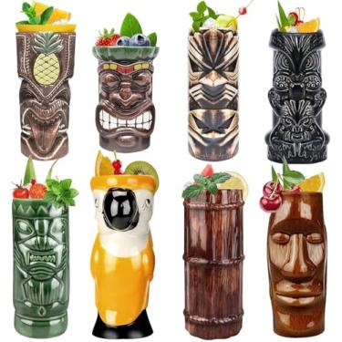 Imagem de Conjunto de 8 canecas Tiki para coquetel - Canecas Tiki de cerâmica havaiana para festa fofa e exótica para coquetel caneca havaiana Tiki - TKSET0080 (8 peças)