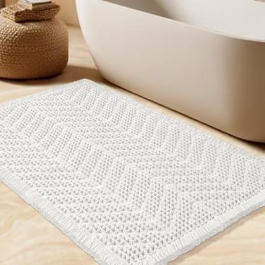 Imagem de Tapete de banho waffle, tapete de banho moderno tecido boho absorvente antiderrapante, tapetes de banheiro ultra macios, tapetes de banho de malha laváveis na máquina com espinhas de peixe para