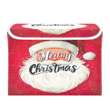 Imagem de SEHANY Linda caixa de armazenamento de Papai Noel de Natal com tampas e alças, organizador de cestas de armazenamento de tecido dobrável, caixas de armazenamento de cubos grandes para roupas, cobertor