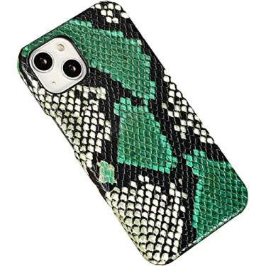 Imagem de FULNES Capa de telefone traseira padrão Python para Apple iPhone 14 Plus 2022, capa de telefone respirável de couro genuíno à prova de choque com forro de microfibra (cor: B)