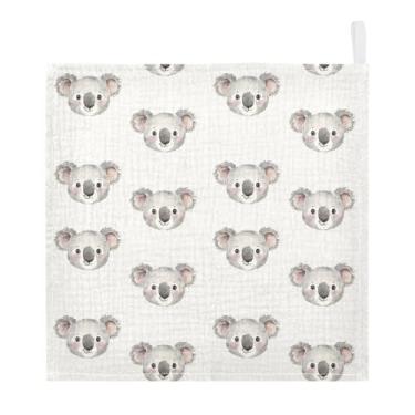 Imagem de vvfelixl Toalhas de musselina para bebês com rosto de urso coala de desenho animado para meninos e meninas, toalha de rosto de algodão para bebês recém-nascidos macios e absorventes 11,7 x 30 cm