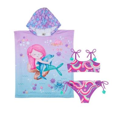 Imagem de Kit Biquíni Dupla Face Infantil + Poncho Atoalhado Menina - Fofotinhos