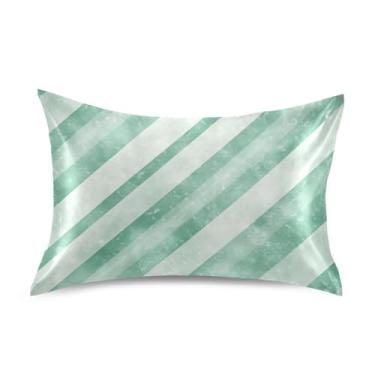 Imagem de Wassud Fronha de cetim com linhas verdes para cabelo e pele, fronhas de seda lisa, tamanho queen, respirável, com fecho de envelope