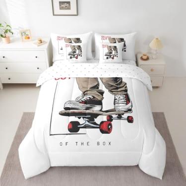 Imagem de Erosebridal Conjunto de edredom solteiro para meninos, 7 peças, para crianças, adolescentes, skate, hippie, reversível, estilo hip hop, conjunto de cama com edredom, lençol e fronhas