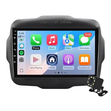Imagem de Tela sensível ao toque IPS de 9 polegadas Android 14 estéreo para Jeep Renegade 2015-2020 com CarPlay sem fio e Android Auto 2 + 32 GB de rádio de carro, compatível com WiFi 6, Bluetooth, 5.4, câmera