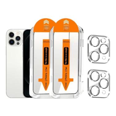 Imagem de Pacote com 2 protetores de tela compatíveis com iPhone 12 Pro [6,1 polegadas] + 2 protetores de lente de câmera, filme de vidro temperado, [dureza 9H] - HD