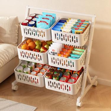 Imagem de Rack de exibição de lanche de 3 4 níveis com rodas, organizador de armazenamento carrinho de prateleira de metal para alimentos frutas vegetais, suporte de concessão portátil de home theater (cor