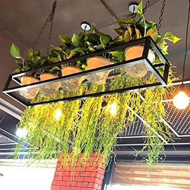 Imagem de Rack de vaso suspenso com suporte de flores, prateleira de cozinha, rack de armazenamento para bar, adega, garagem, restaurante, moldura de ferro de metal preto, 100 x 25 x 15 cm