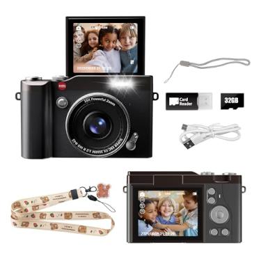 Imagem de HEYMAO Câmera digital infantil de 64 MP 1080p com tela flip 32 GB cartão SD brinquedos para meninas de 3 a 12 anos e presentes