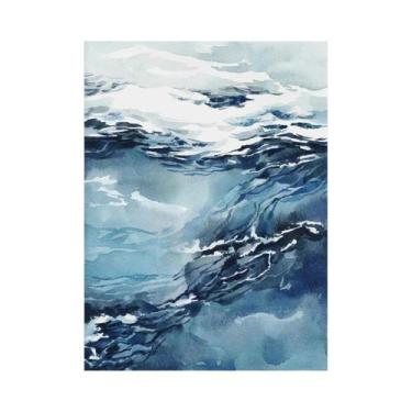 Imagem de Pintura Em Tela Onda Do Oceano Azul Marinho Vintage Arte Costeira Pôst