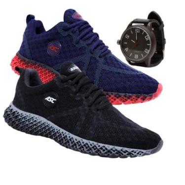 Imagem de Tênis Gmm Shoes Esporte Cadarço Academia Corrida Fitnes + Relógio Masculino-Masculino