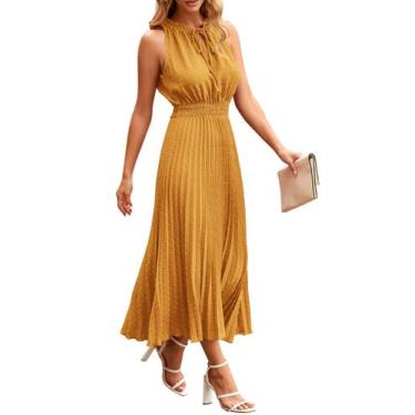 Imagem de Vestido Midi de Verão PRETTYGARDEN com Decote em V, Poá e Cor Açafrão,