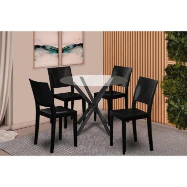 Imagem de Sala De Jantar Volga Com Tampo De Vidro 95x95cm E 4 Cadeiras Hydra Plus Preto