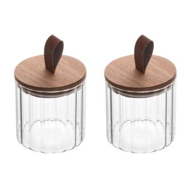 Imagem de Conjunto 02 Potes de Vidro Canelado com Tampa Hermética de Acácia 560ml Wolff