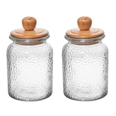 Imagem de Conjunto 02 Potes de Vidro Martelado com Tampa Hermética de Bambu 1L Wolff