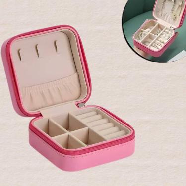 Imagem de Porta-Joias Estojo de Viagem 10x10cm com Zíper Organizador Compacto com Divisórias
