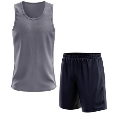 Imagem de Kit Calção Short Futebol Basquete Marinho + Regata Masculina Lisa Básica Dry-Masculino