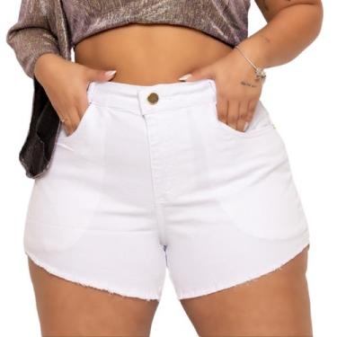 Imagem de Short Jeans Branco Plus Size Cintura Alta Barra Desfiada - Magalu Mark