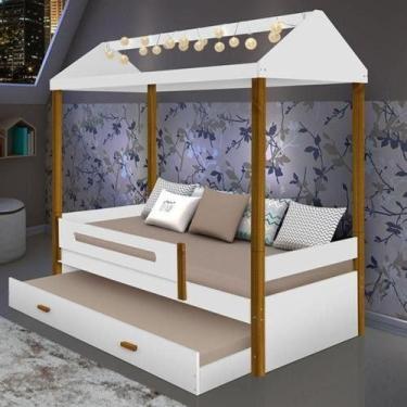Imagem de Cama Solteiro Sara Branca Com Cama Auxiliar E Led Com Colchão - DIVALO