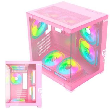 Imagem de Gabinete Grodd Candy Aquário Gamer Cor Rosa Suporta Até 7 Fans e  Wate