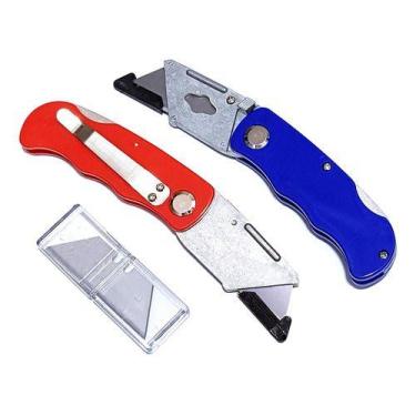 Imagem de Kit C/2 Estiletes Profissionais Dobráveis Trapezoidal C/8 Lâminas 18mm