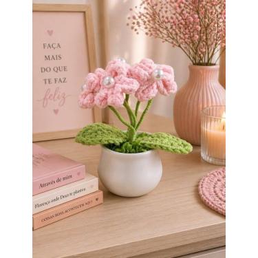 Imagem de Flor decorativa em crochê com vaso plástico 10cm - Sortida - ideal