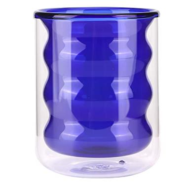 Imagem de Copo de vidro, copo antiqueimadura com filtro para bebidas frias (copo duplo de bambu azul)