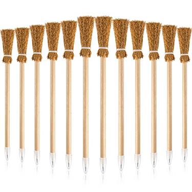 Imagem de 12 peças de canetas de vassoura de bruxa para o dia das bruxas, caneta esferográfica, lembrancinhas de festa de Halloween, adereços de vassoura de bruxa para crianças e adolescentes materiais de sala de aula