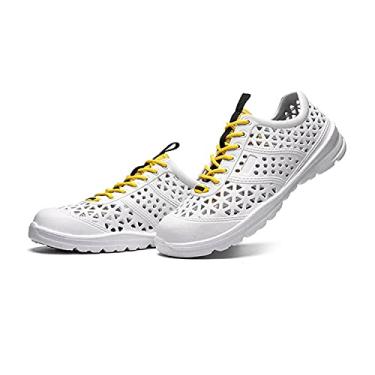 Imagem de Dawwoti Sandálias masculinas com cadarço e malha respirável sandália deslizante leve tamanco praia ao ar livre, Branco, 40 BR