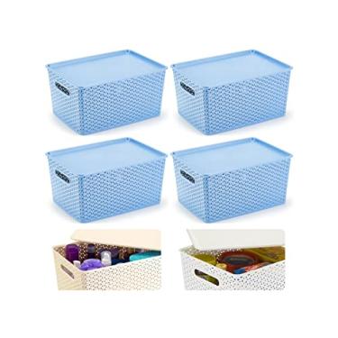 Imagem de Kit Rattan C/ 04 Caixas Organizadoras Com Tampa- 15 Litros Cor:Azul