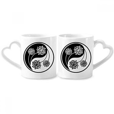 Imagem de Culture Customs Conjunto de canecas de porcelana para casais, design de flor de yin-yang, coração de cerâmica