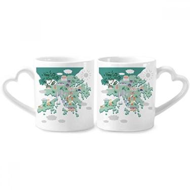 Imagem de Mapa de Hong Kong locais famosos conjunto de canecas de porcelana para casal da China conjunto de canecas de cerâmica para amantes de coração