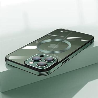 Imagem de FCSWEET Capa compatível com iPhone 14 Pro MAX, capa traseira de acrílico magnético transparente com filme de lente de vidro e armação de lente de metal, alto-falante e tela de poeira para mulheres e homens